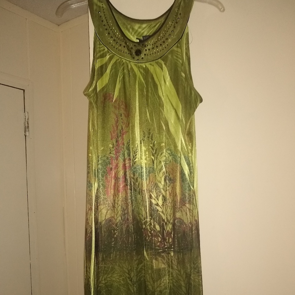 New Directions green silky dress